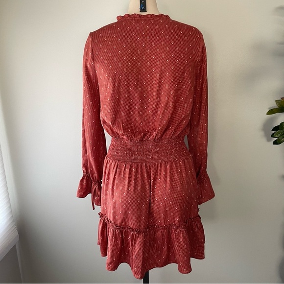 Saltwater Luxe Lena Mini Dress Ruffles Long Sleeves Front Tie Diamond Dotted - Picture 2 of 11